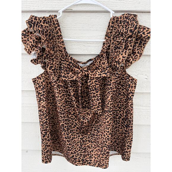 Leopard Print Ruffle Sleeve Blouse – Size L - Picture 6 of 7